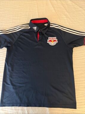 Player-issued adidas New York Red Bulls Climacool Polo Shirt Navy Blue